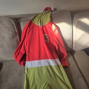 The GRINCH Kids Red and Lime One-Piece Hooded Pajama L 10/12